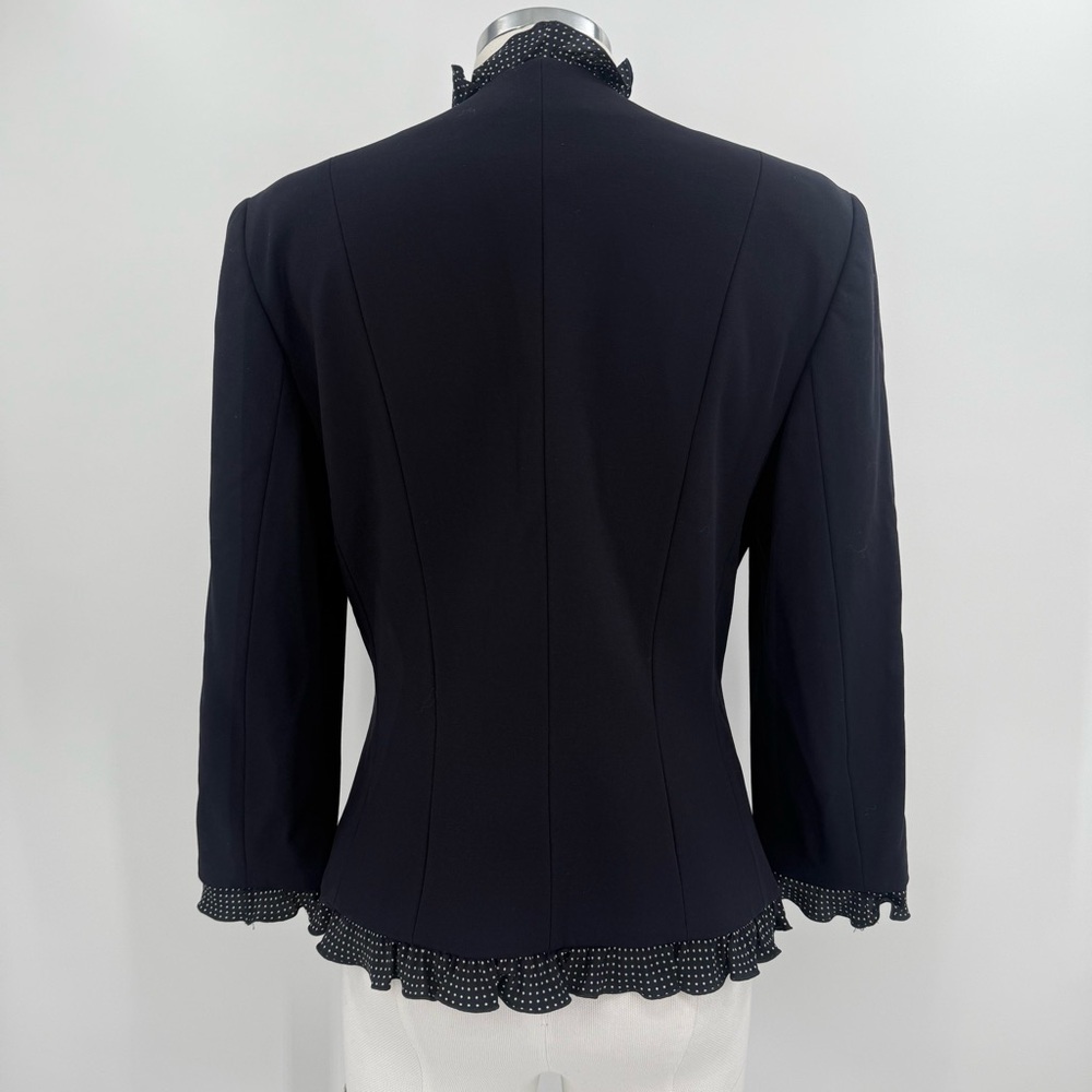 Escada Navy Blue Wool Blazer with Polka Dot Ruffle Trim Size 38 / US Small - Picture 4 of 8